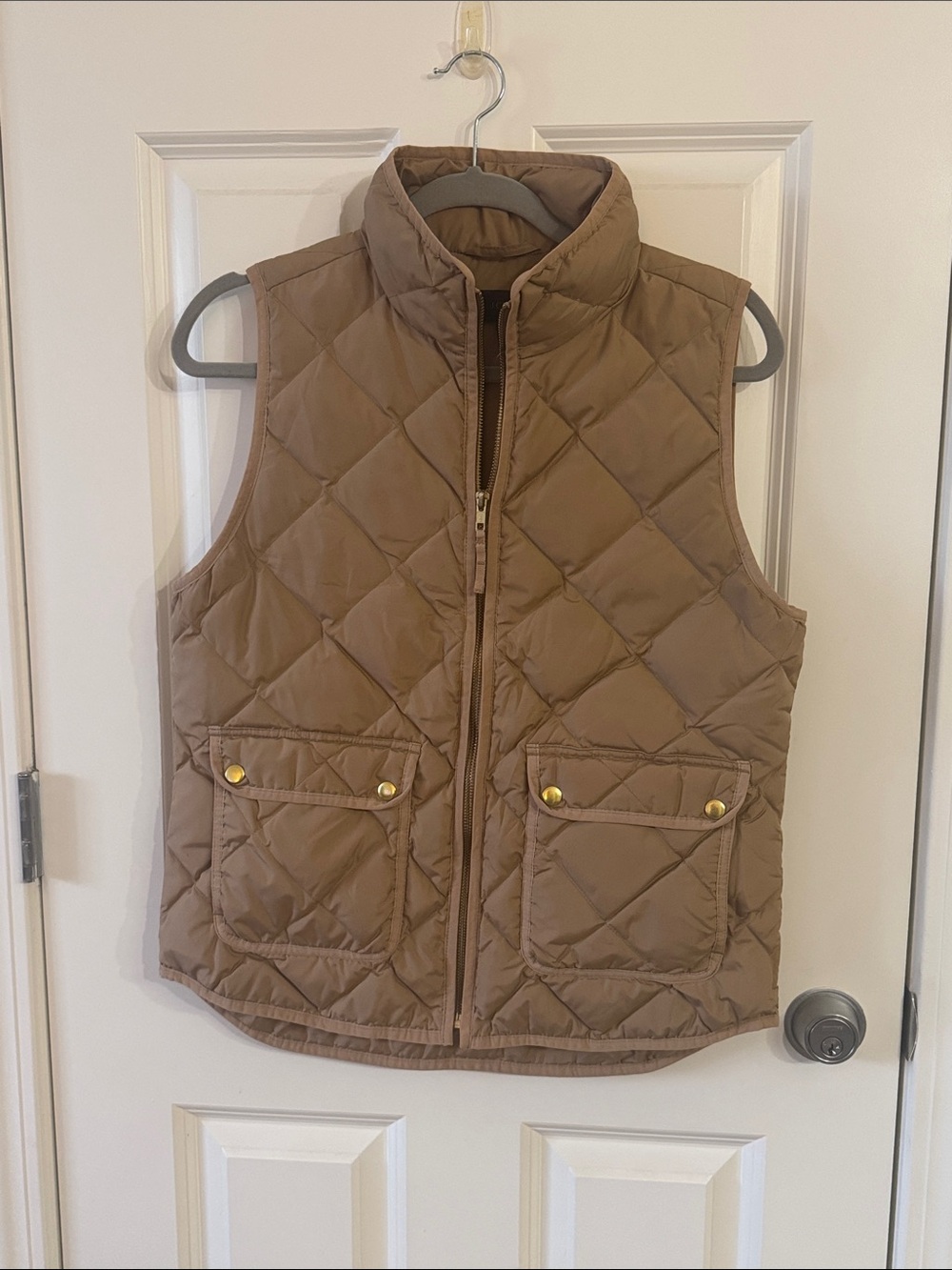 J. Crew Quilted Tan Puffer Vest with Snap Pockets